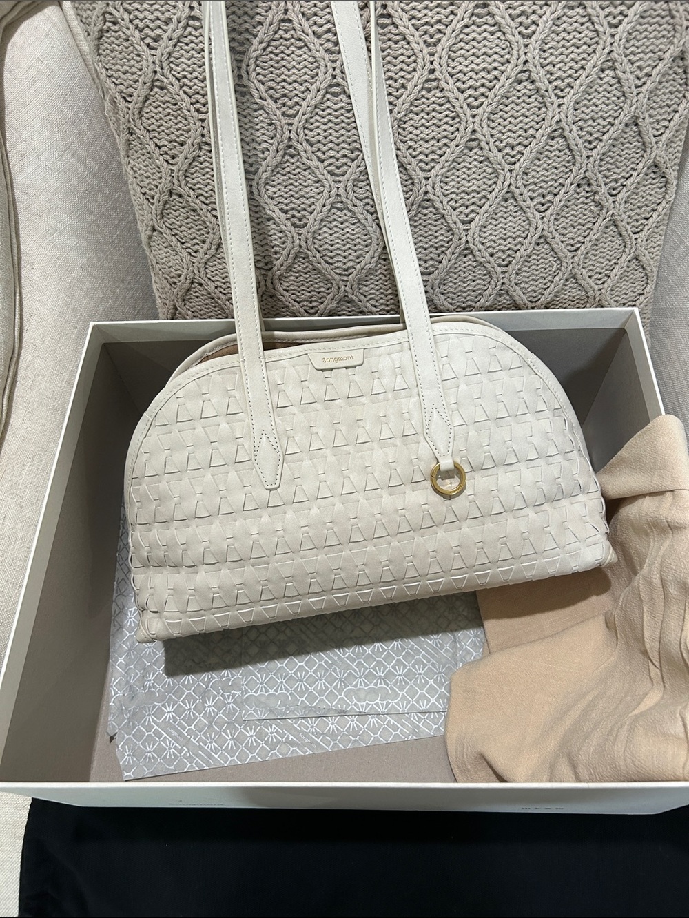 ✨ Authentic Songmont Lattice Shellseeker Bag - Cloud ( Off White) Retail $610 ✨ - Picture 13 of 15
